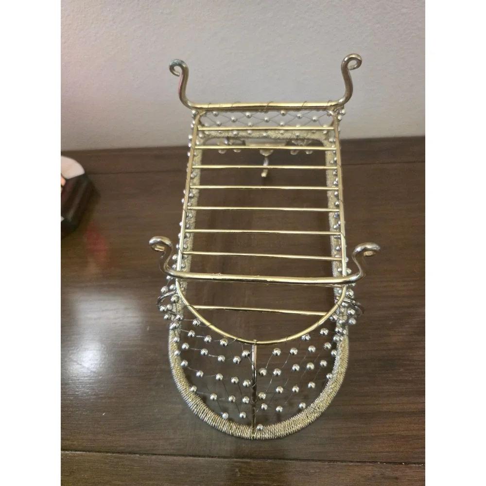 Gold Wire Beaded Clawfoot Bathtub Basket Bathroom Vanity Caddy Towel Soap Holder